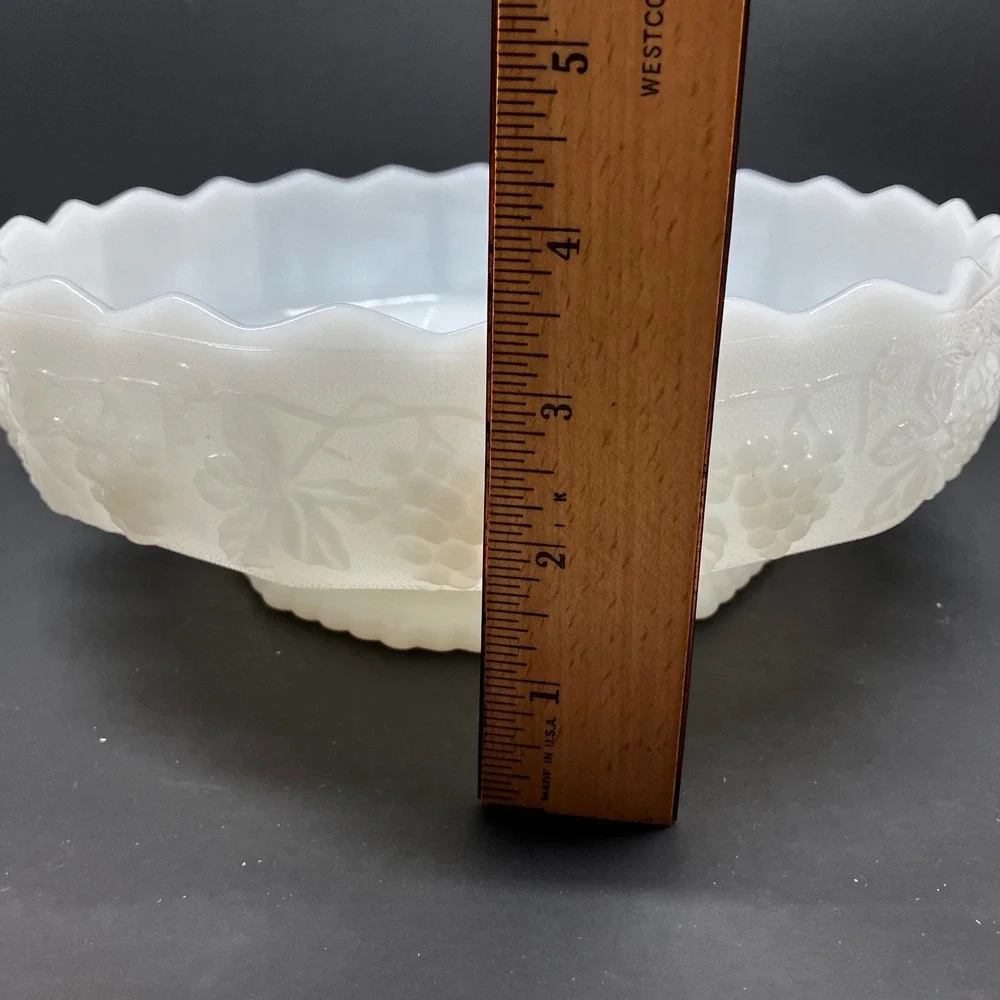 Anchor Hocking Serving Bowl Fire-King 8.5in Milk White Vintage Grape Pattern